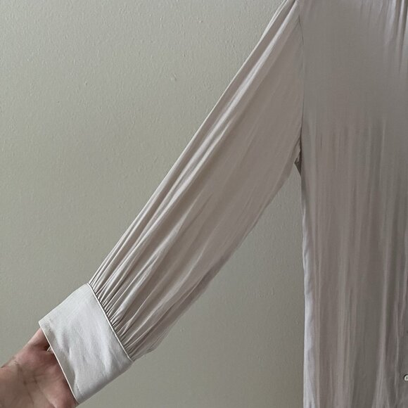 Rachel Zoe Long Button Up Cream Satin Silky Work Wear Career Minimalist Champane - Picture 2 of 8